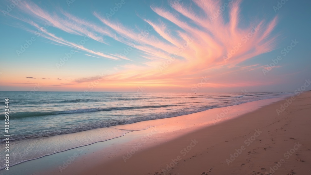 Fototapeta premium Sea sand sky theme, horizon, horizontal background banner. Nature landscape that inspires, beautiful hues, stunning scenery.