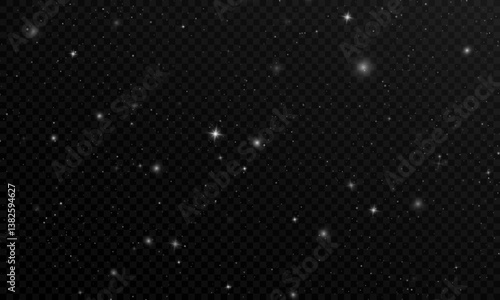 Vector Glowing Stars on Transparent Background, Space and Starry Night Effect