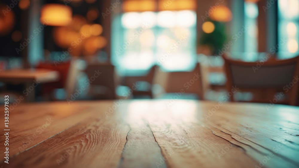 Selected focus on a vacant brown wooden table with a blurred background featuring bokeh, ideal for product display montage. Selected focus on a vacant brown wooden table with a blurred background featuring bokeh, ideal for product display montage.
