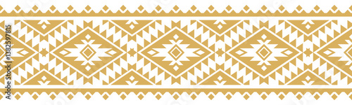 Gold ethnic border ornament. Geometric ethnic oriental seamless pattern. Stripe vector illustration. Native American Mexican African Indian tribal. Design border, textile, fabric, clothing, carpet.