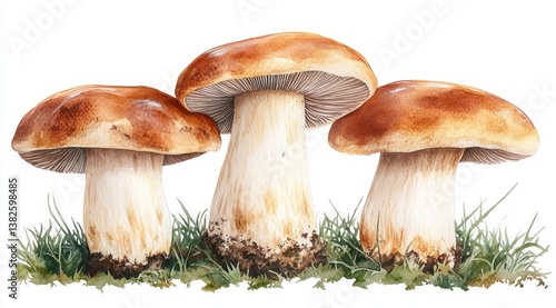 Porcini Mushrooms Watercolor Illustration Fresh Edible Fungi Collection Botanical Art Vintage Style