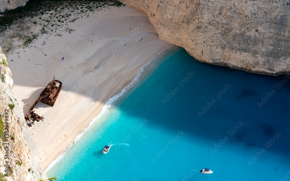 Obraz premium Navagio Beach, or Shipwreck Beach. One of the most famous summer destinations in Greece and has consistently ranked among the world's best beaches. Zakynthos. Ionian Islands. Greece.