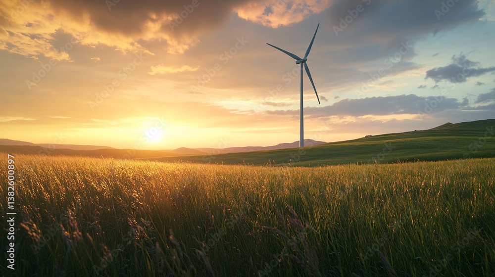 Obraz premium Golden Hour Wind Turbine Field Sunset of excellence in splendor beyond compare with grace in style