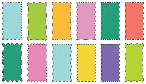 Zigzag and Wavy Geometric Shapes frame, colourful abstract zig zag wavy frames, Flat jagged oval shapes set, Colorful wavy frame.