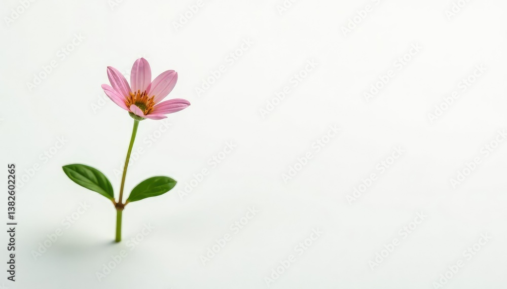 Small plant with delicate petals and stems on white background, tiny, small, flora Small plant with delicate petals and stems on white background, tiny, small, flora