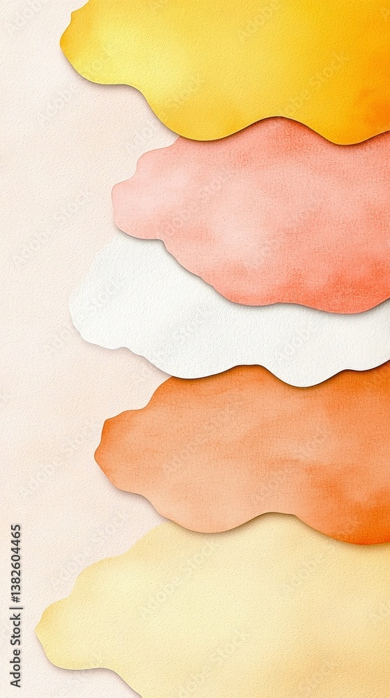 Fototapeta premium Layers of Delight: An artistic abstract composition featuring stacked, organic shapes in a gradient of soft, warm colors, evoking a sense of texture and depth.