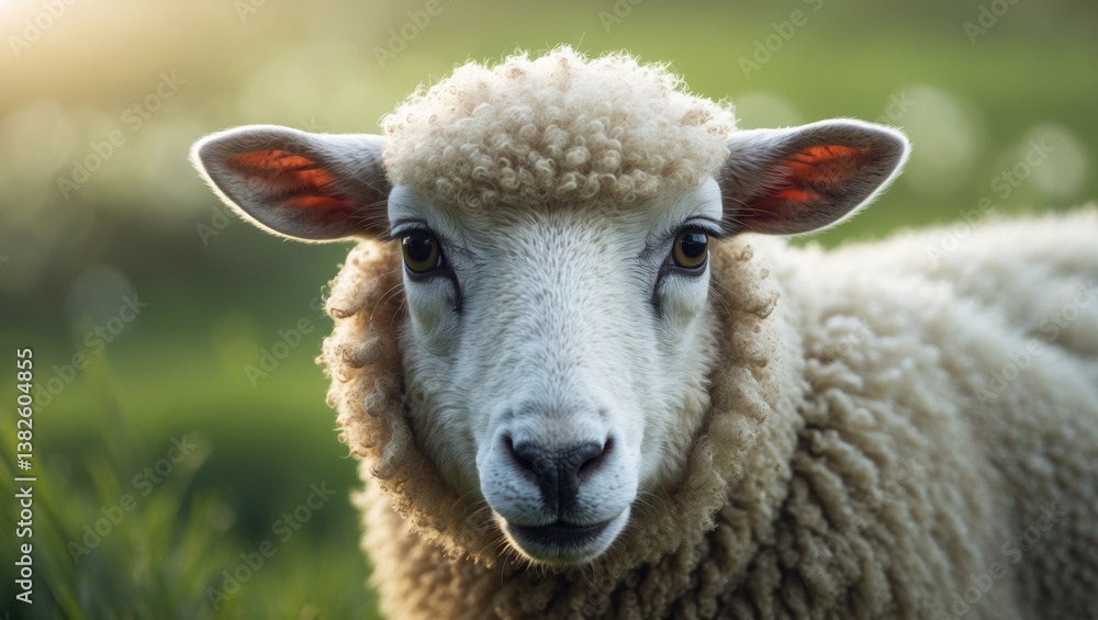 Face of a lamb gazing at you with vibrant green background Face of a lamb gazing at you with vibrant green background