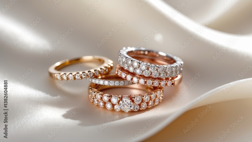 Diamond rings stacked on a background, chosen focus. Diamond rings stacked on a background, chosen focus.