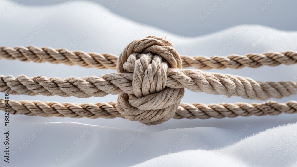 Fototapeta premium Durable organic cotton ropes resting on a snow-covered background.