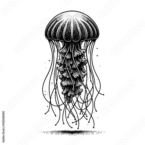 Detailed Jellyfish Engraving Vector Illustration