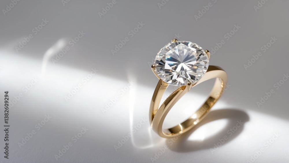 Diamond Ring Yellow Gold Isolated on a White Background Engagement Solitaire Design Ring Diamond Ring Yellow Gold Isolated on a White Background Engagement Solitaire Design Ring