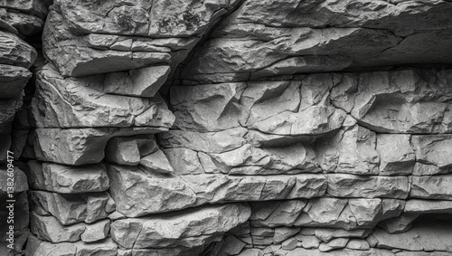 Grungy jagged uneven pitted stone surface, split layer crevice. Deteriorated cracked shattered rough hiking canyon. Aged ragged grunge steep marble cliff. Classic crannied damaged remarkable gorge.