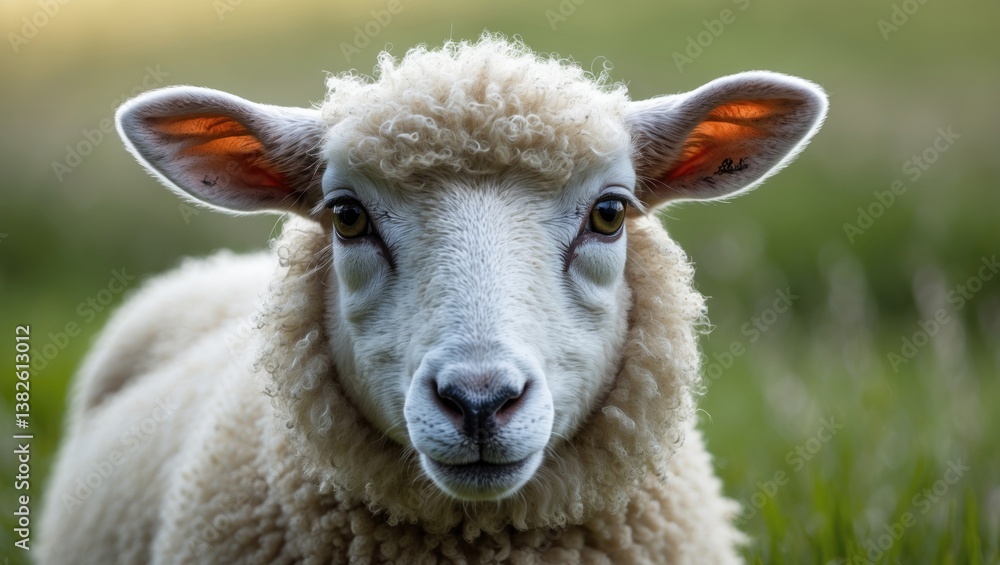 Face of a lamb gazing at you against a vibrant green background. Face of a lamb gazing at you against a vibrant green background.