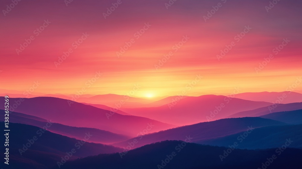 Fototapeta premium vibrant sunset over rolling mountains