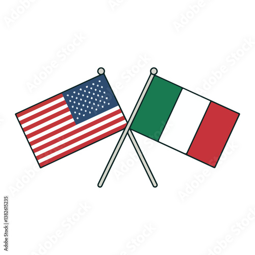 Crossed flags of America and italy Vector illustrations of national symbols