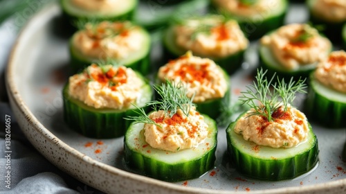 Wallpaper Mural Cucumber bites topped with hummus, paprika, and dill served as healthy appetizers Torontodigital.ca
