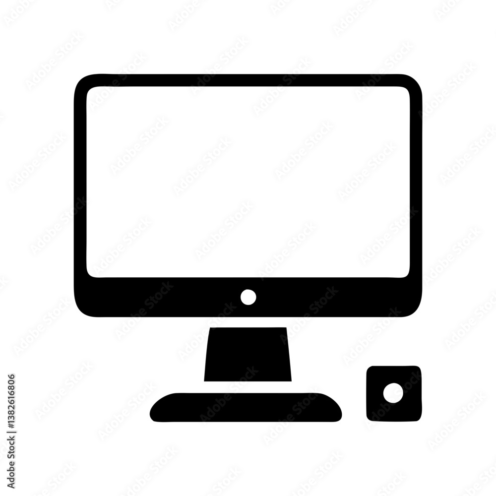 Computer Icon with Monitor and Mouse in Minimalist Style Computer Icon with Monitor and Mouse in Minimalist Style