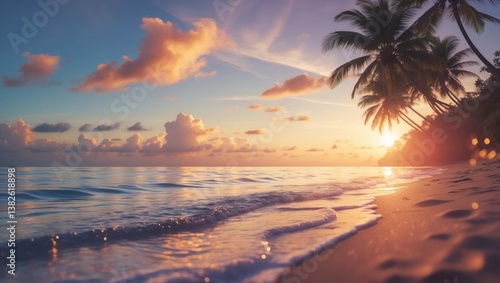 Fototapeta Naklejka Na Ścianę i Meble -  Art Stunning sunrise above the beach