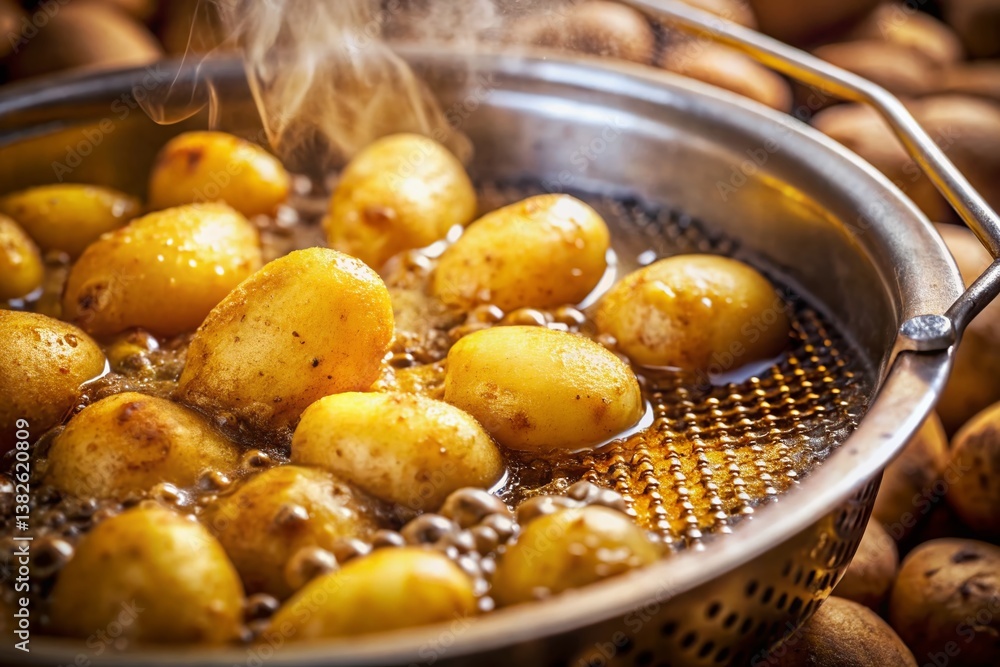 Crispy Golden French Fries: Close-up Video Still of Potatoes Frying Crispy Golden French Fries: Close-up Video Still of Potatoes Frying