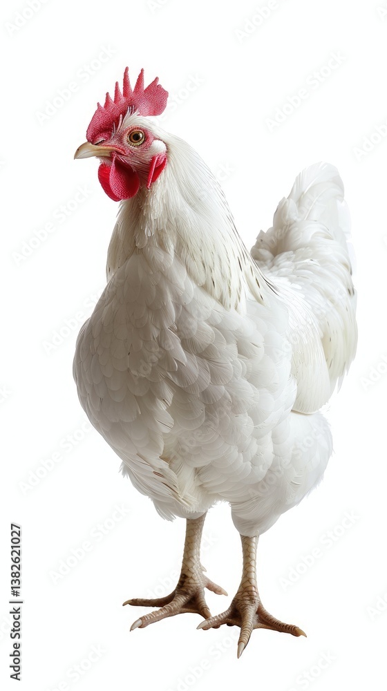 Fototapeta premium White chicken, full-body, realistic photography, white background