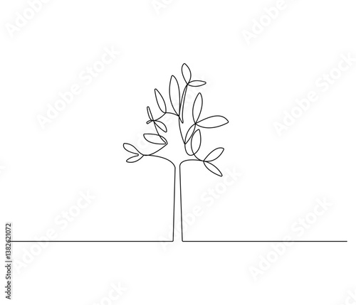 Continuous one line drawing of tree. Single line drawing illustration of tree. Environmental greening concept vector art. Doodle line illustration.