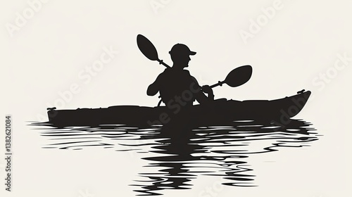 Wallpaper Mural Black and white silhouette of a man in a kayak on a lake Torontodigital.ca