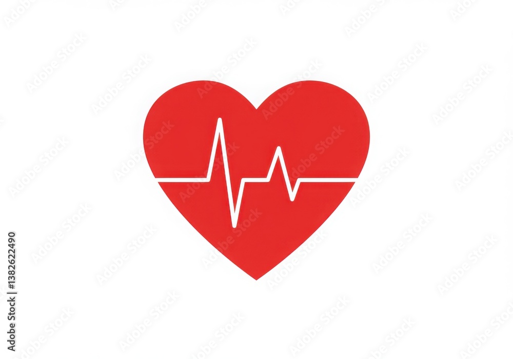 Red Heart with Heartbeat Symbol and ECG Line Red Heart with Heartbeat Symbol and ECG Line