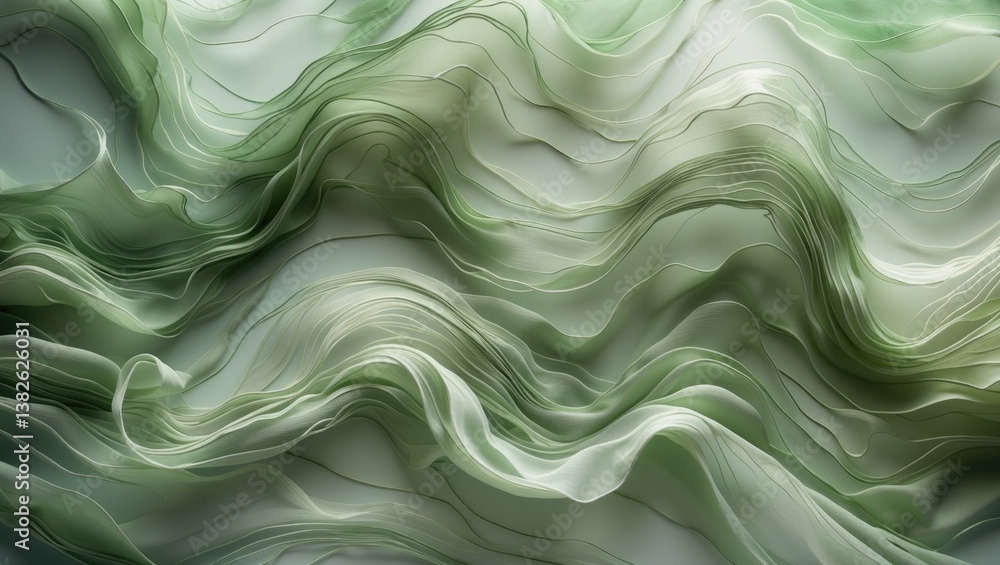 Obraz premium Blurred fabric displaying abstract patterns with translucent layers, providing a soft and gentle texture. The flowing design creates a natural wave effect, reflecting light softly.