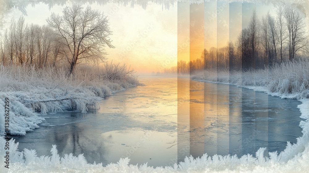 Fototapeta premium Picture of a river with ice on it winter