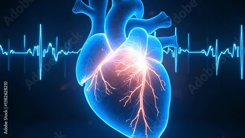 Human Heart with ECG 3D Medical Animation of Cardiac Rhythm