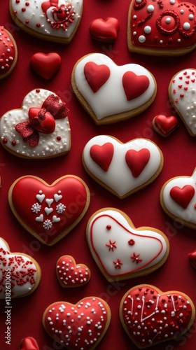 A close up of a red and white heart shaped cookie love background vertical background