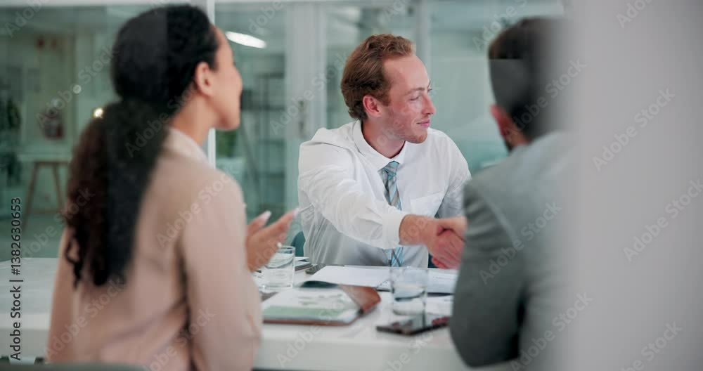 Handshake, success and business people in office, job interview and agreement with b2b deal. Employees, professional and recruitment with thank you, shaking hands and hiring with promotion and smile Handshake, success and business people in office, job interview and agreement with b2b deal. Employees, professional and recruitment with thank you, shaking hands and hiring with promotion and smile