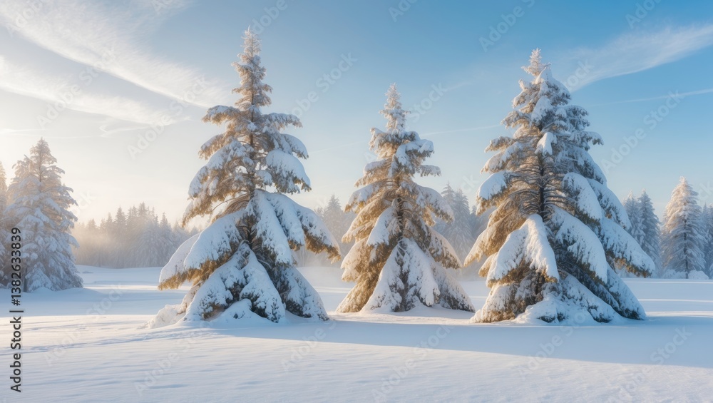 Enchanting winter scene showcasing snow-covered trees sparkling in bright sunlight against a vibrant blue sky, evoking a tranquil and magical ambiance. Enchanting winter scene showcasing snow-covered trees sparkling in bright sunlight against a vibrant blue sky, evoking a tranquil and magical ambiance.