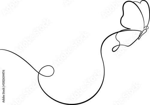 Butterfly Continuous One Line Drawing. Simple Butterfly One Line Drawing. Minimalist Contour Illustration. Vector EPS 10.	