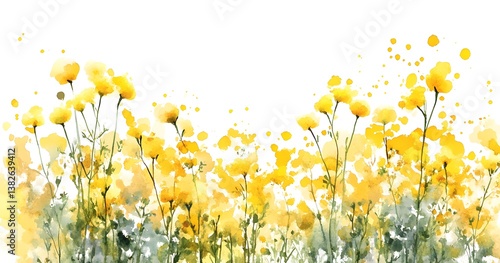 Fototapeta Naklejka Na Ścianę i Meble -  Yellow flower field, watercolor style