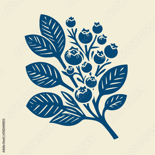 Blueberry Branch. A vintage-style illustration of a blueberry plant, perfect for nature-themed designs.