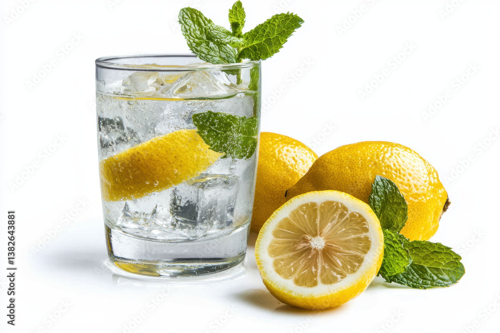 Isolated glass of refreshing lemonade with ice cubes bright kitchen setting beverage photography inviting environment close-up viewpoint concept of refreshment Isolated glass of refreshing lemonade with ice cubes bright kitchen setting beverage photography inviting environment close-up viewpoint concept of refreshment