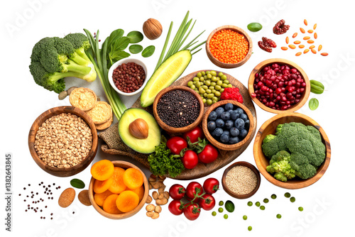 Vibrant healthy foods and superfoods for a balanced, nutrient-rich, plant-based lifestyle and clean eating
