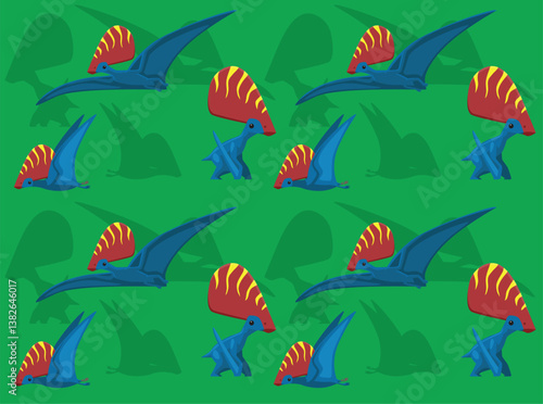 Flying Dinosaur Tupandactylus Cute Cartoon Character Seamless Wallpaper Background