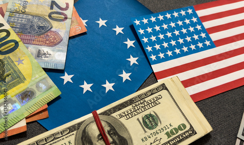 cash euro banknotes and european union flag, money inflation, finance economics business, economic growth, economic crisis, euro money and europe flag