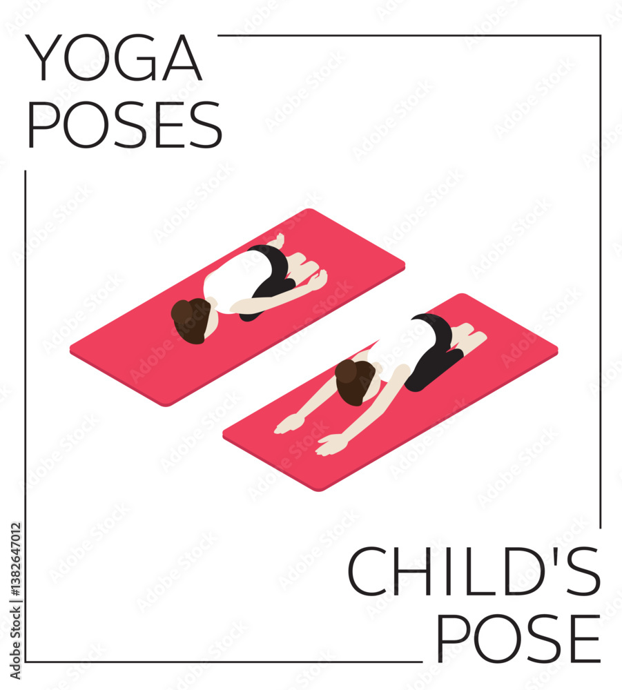 Naklejka premium Yoga Child's Pose Isometric Vector Set