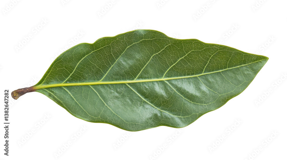Obraz premium A single green leaf with visible veins and a yellow stem against a black background image capture