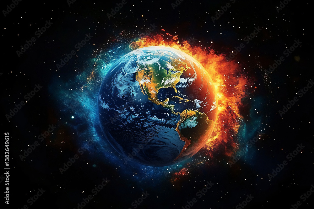Abstract Earth art for Earth Day & environmental projects. Watercolor planet with cosmic burst. Perfect for science, technology, & vibrant presentations. Abstract Earth art for Earth Day & environmental projects. Watercolor planet with cosmic burst. Perfect for science, technology, & vibrant presentations.