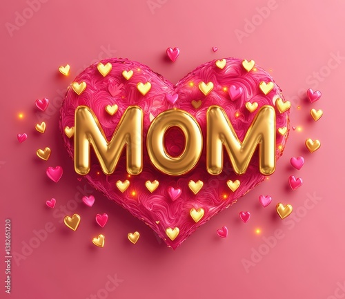 happy mother’s day greeting card with heart-shaped text and gold accents