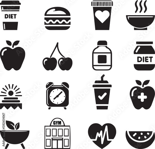 Diet related icon set editable