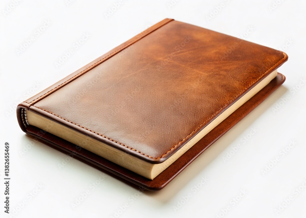 Elegant Leather Notebook on White Background - Stock Photo Elegant Leather Notebook on White Background - Stock Photo
