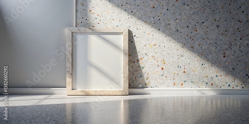 Empty Room Mockup: Silhouette Frame on White Wall, Terrazzo Floor - 3D Render