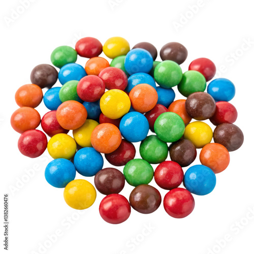 Pile of colorful chocolate candies isolated on transparent background