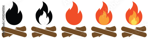 Set of burning campfire flame icon Vector.