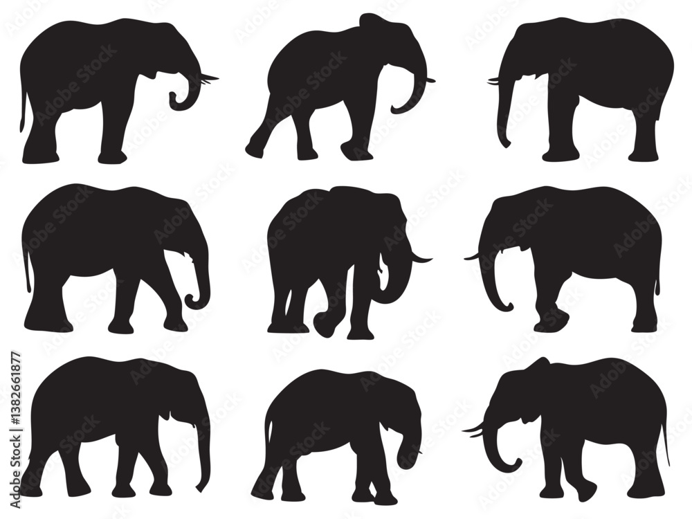 Obraz premium elephant collection, set of elephant silhouette vector illustration on a white background